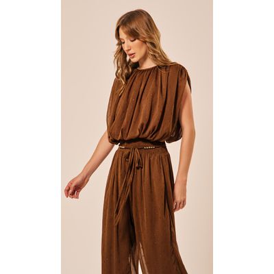 Blusa Balonê sem Mangas Marrom 