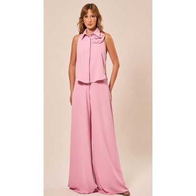 Calça Pantalona em Alfaiataria Rosa Claro