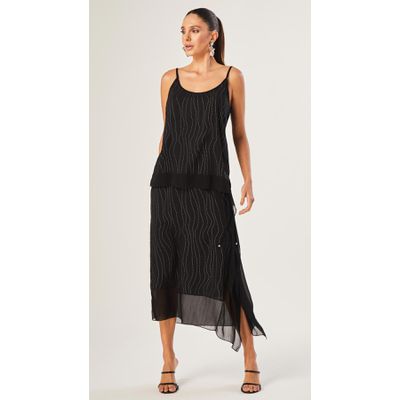 Saia Midi Metallic Stripes Preto 