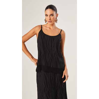 Blusa de Alça Metallic Stripes Preto 