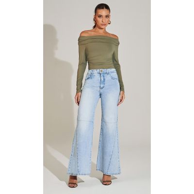 Calça Jeans Ampla Com Recortes
