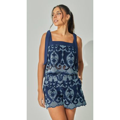 Blusa Guipir Denim com Laços
