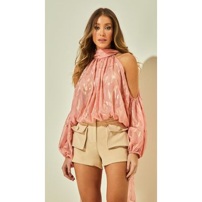 Blusa Jacquard Com Fios Dourados