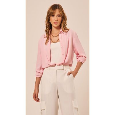 Camisa Manga Longa em Alfaiataria Rosa Claro 