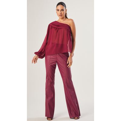 Calça Flare Couro Cereja