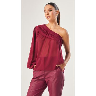 Blusa Assimétrica com Nervuras Cereja 