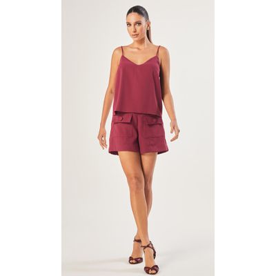 Short Cargo em Crepe Cereja