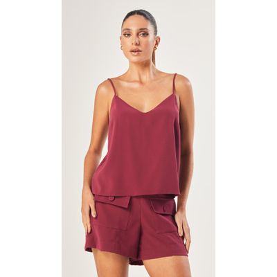 Blusa de Alça com Decote V Cereja