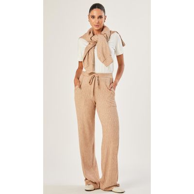 Calça Reta Cintura Alta Bege