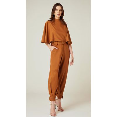 Calça Cintura Alta com Cinto Caramelo