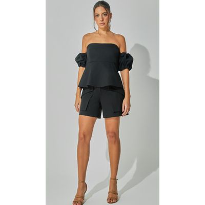 Blusa Peplum Sarja Preto