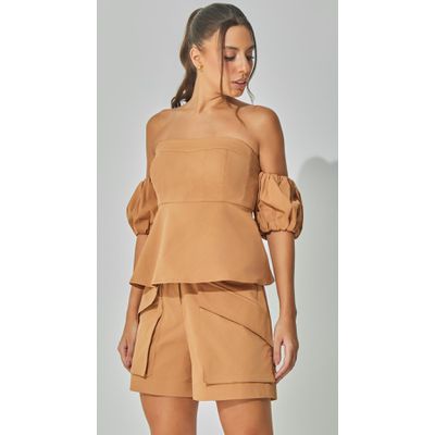 Short Cargo Cintura Alta Camel