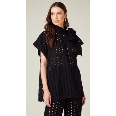 Blusa Ampla Laise com Laço Preto 