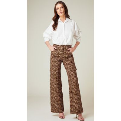 Calça Cargo Cintura Jaguar Print