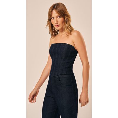 Corset em Jeans Azul Escuro