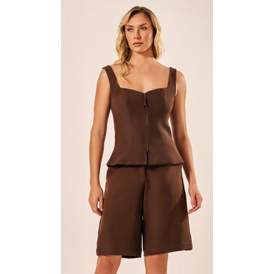Blusa Peplum sem Mangas Chocolate