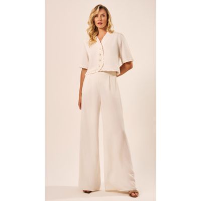 Calça Ampla Cintura Alta Off White