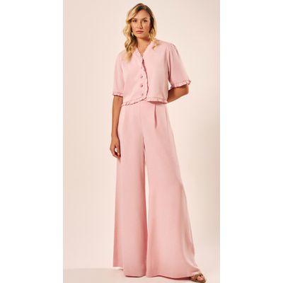 Calça Ampla Cintura Alta Rosa Claro 