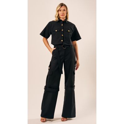 Calça Cargo Cintura Alta Preto