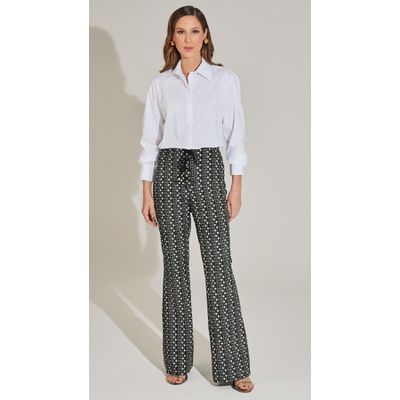 Calça Flare Veludo Bordado