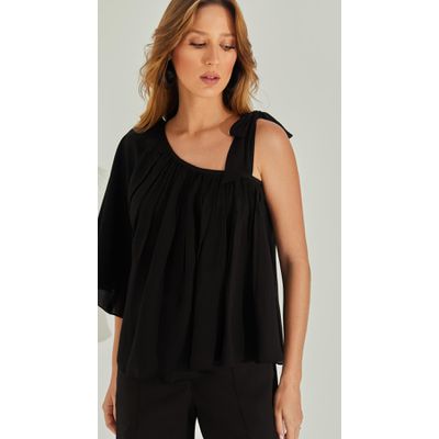 Blusa Assimétrica Com Pregas e Babados