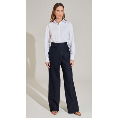 Calça Jeans Ampla Com Transpasse