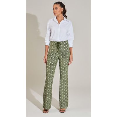 Calça Flare Veludo Bordado
