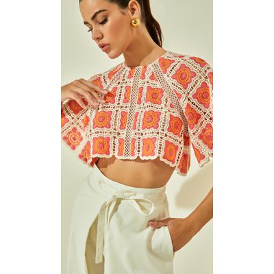 Blusa de Mangas em Crochet