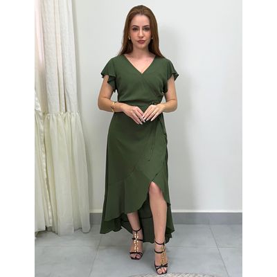Vestido Envelope Liso Verde Miltar