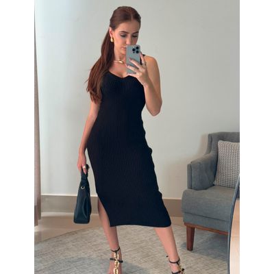 Vestido Canelado Anita Preto