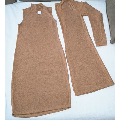 CONJUNTO VESTIDO LAZINHA COM CARDIGÃ MARROM - LUJO MODAS