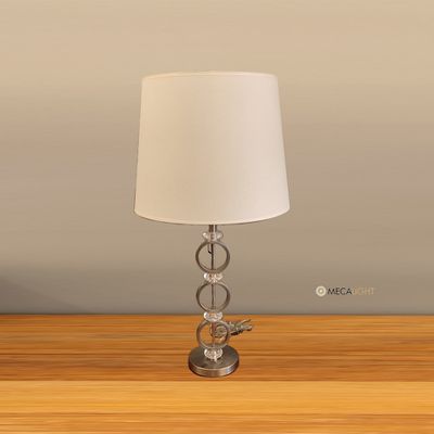 ABAJUR CUPULA BEGE E BASE CROMADA COM CRISTAL - AL... - MECALIGHT