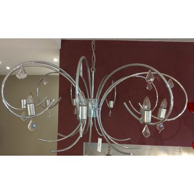 Lustre Abante Metal Cromado e Cristal Clear 1,10mt diam 9 lâmp E-14