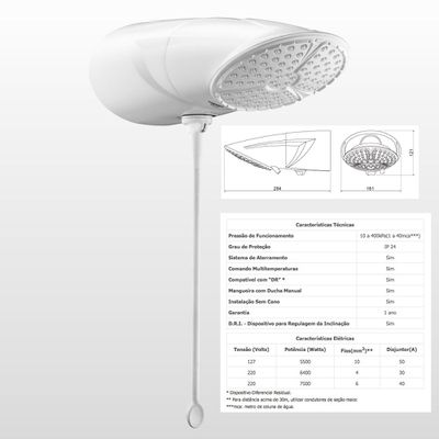 Ducha TOP JET MULTITEMPERATURA 127V ou 220V - LORENZETTI