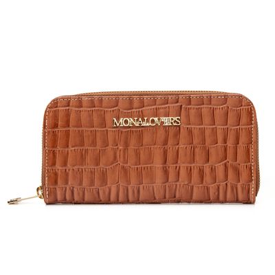 Carteira em Couro Croco Camel Regina - MONALOVERS