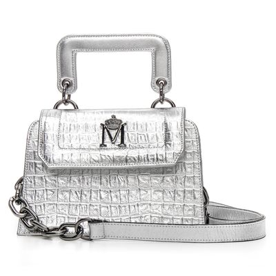 Bolsa em Couro Metalizado Prata Mariah - MONALOVERS