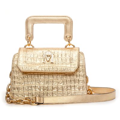 Bolsa em Couro Metalizado Dourado Mariah - MONALOVERS