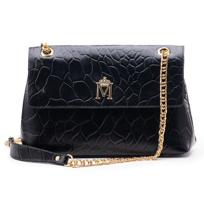 Bolsa em Couro Croco Preto Gabi - MONALOVERS