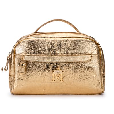 Necessaire em Couro Croco Dourado - MONALOVERS