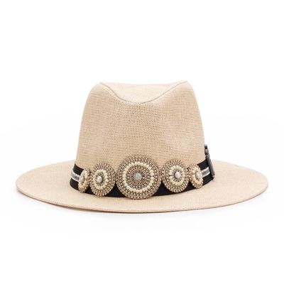 Chapéu Palha com Bordados Ovais em Pérola - MONALOVERS
