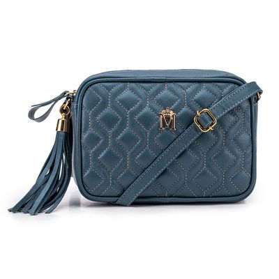 Bolsa em Couro Azul Denin com Matelasse e Bambolim... - MONALOVERS