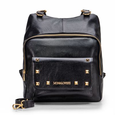 Mochila em couro Lezard Preto Andrea - MONALOVERS