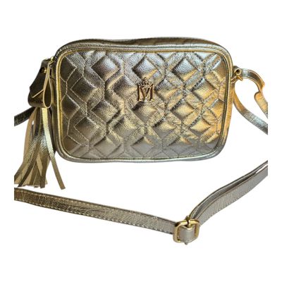 Bolsa em Couro Dourada Transversal com Matelasse A... - MONALOVERS