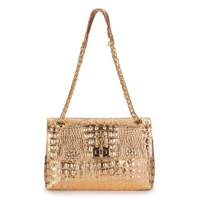 Bolsa em Couro Croco Dourada Lulu - MONALOVERS