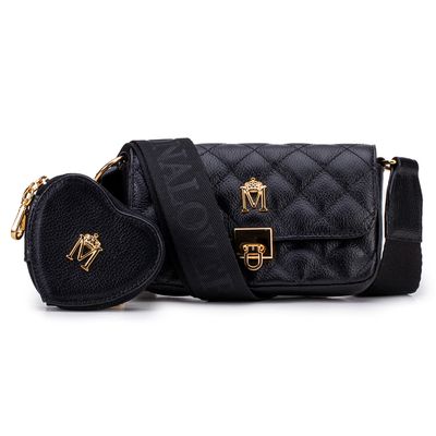 Bolsa em Couro Preta Matelassê com Alça e Gorgurão... - MONALOVERS
