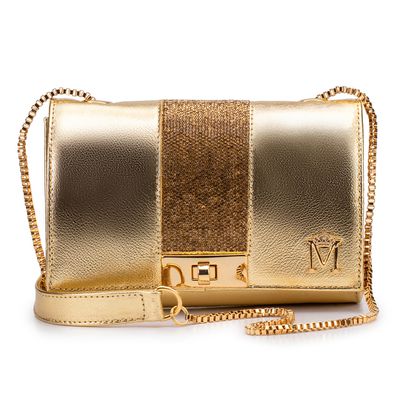 Bolsa de Festa Dourada Com Aplicação de Cristais n... - MONALOVERS
