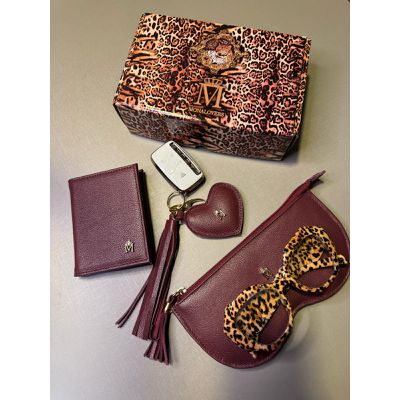  Kit 3 Peças em Couro Porta Óculos Vinho Cabernet - MONALOVERS
