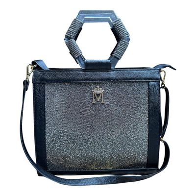 Bolsa em Couro Preto c/ manta de Cristal Edna - MONALOVERS