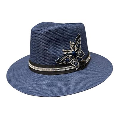 Chapéu Azul com broche de borboleta - MONALOVERS