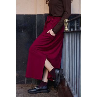 Saia Midi Com Cinto Faixa Marsala - 232 - MOODBRAND